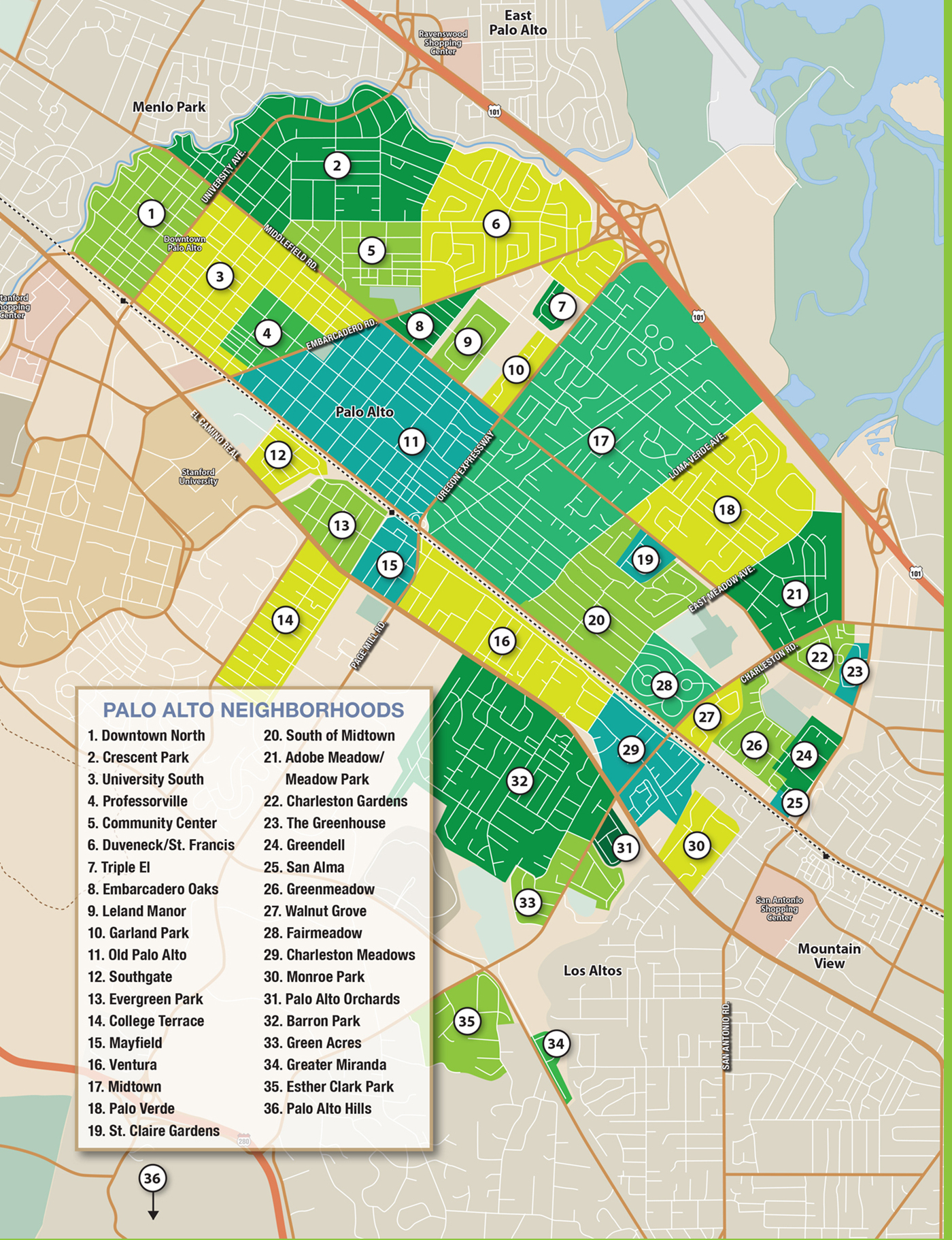 Palo Alto Neighborhoods Map